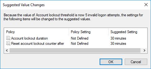 The image shows the Microsoft "Suggested Value" for "Account Lockout Duration" and the Observatino Window. Both of which can have a negative impact on your bruteforce protection.